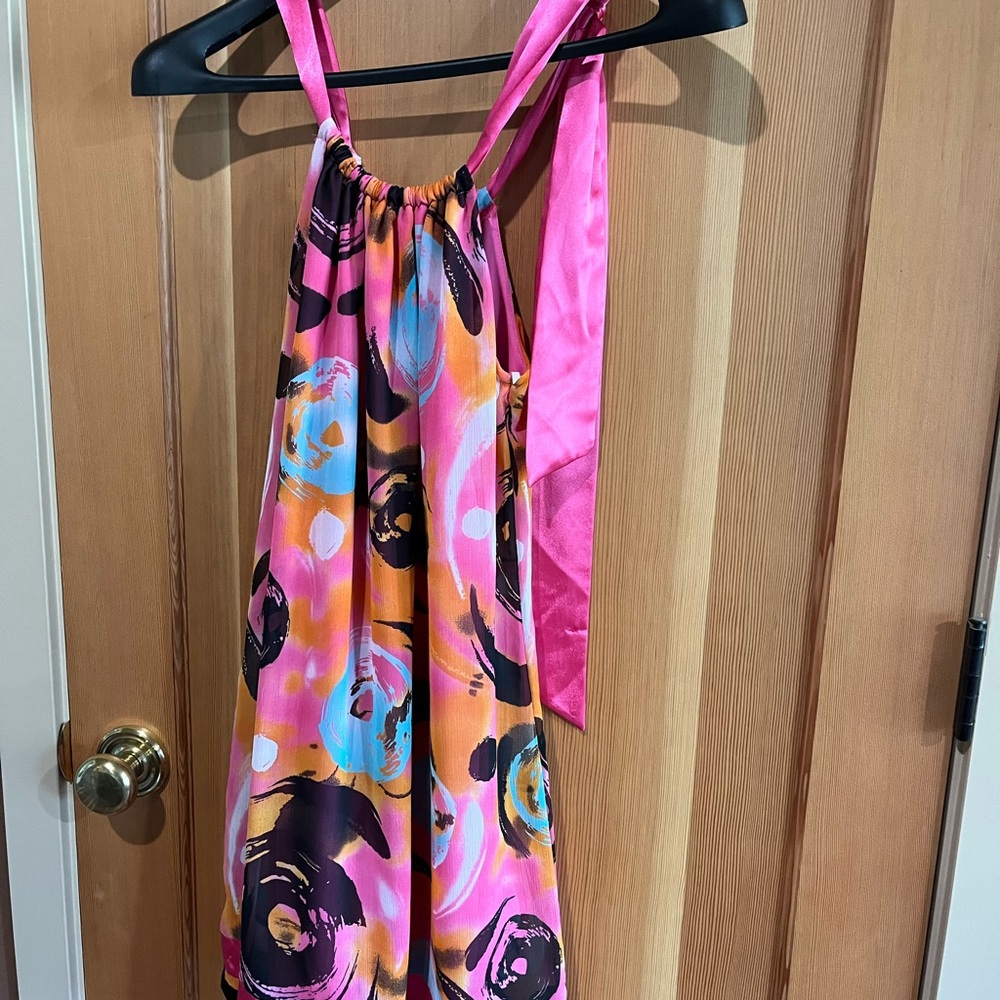 Vibrant Pink and Orange Halter Dress